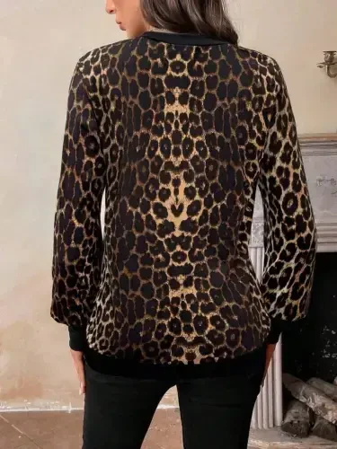 Women's Long Sleeve V Neck Patterned Supreme Blouse - 6