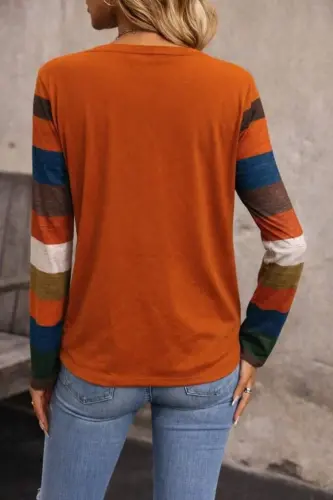 Women's Long Sleeve V Neck Pocketed Multicolor Viscose Blouse - 3