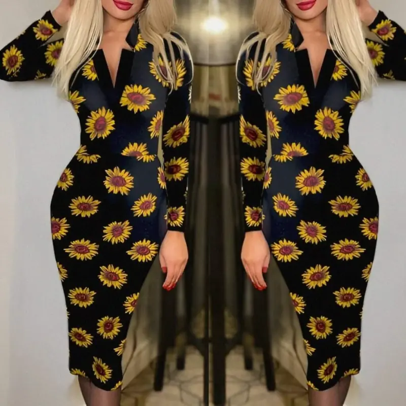 Women's Long Sleeve V Neck Polka Dot Crepe Midi Dress - 3