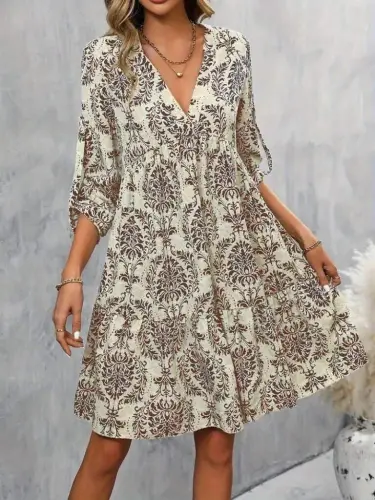 Women's Long Sleeve V Neck Ruffle Mini Supreme Dress - 3