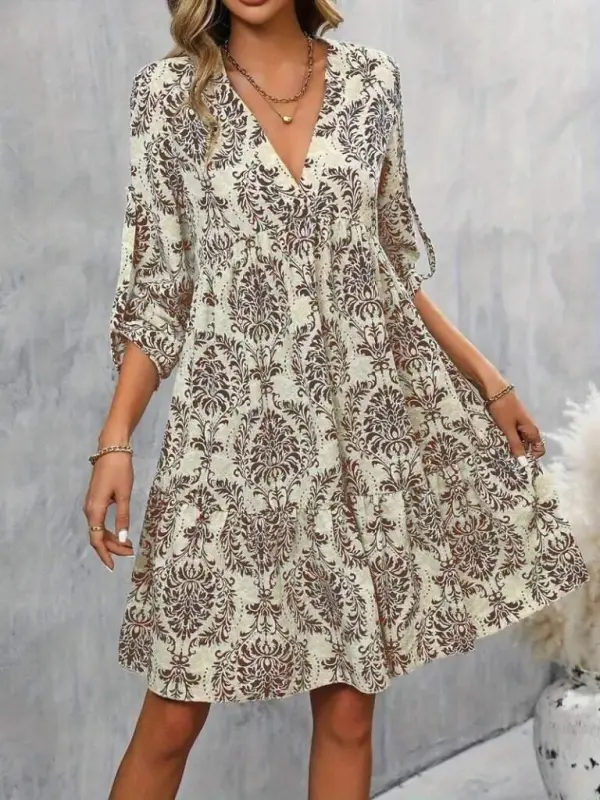 Women's Long Sleeve V Neck Ruffle Mini Supreme Dress - 3