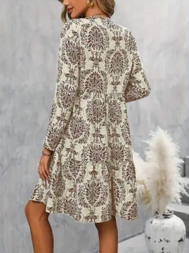 Women's Long Sleeve V Neck Ruffle Mini Supreme Dress - 4