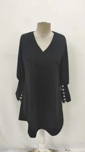 Women's Long Sleeve V Neck Short Imported Crepe Dress - 8