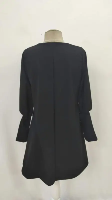 Women's Long Sleeve V Neck Short Imported Crepe Dress - 10