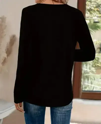 Women's Long Sleeve V Neck Viscose Blouse - BÜYÜKBEDENIZ (1)