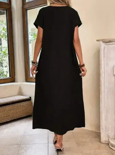 Women's Long Sleeve V-Neck Viscose Dress - 3