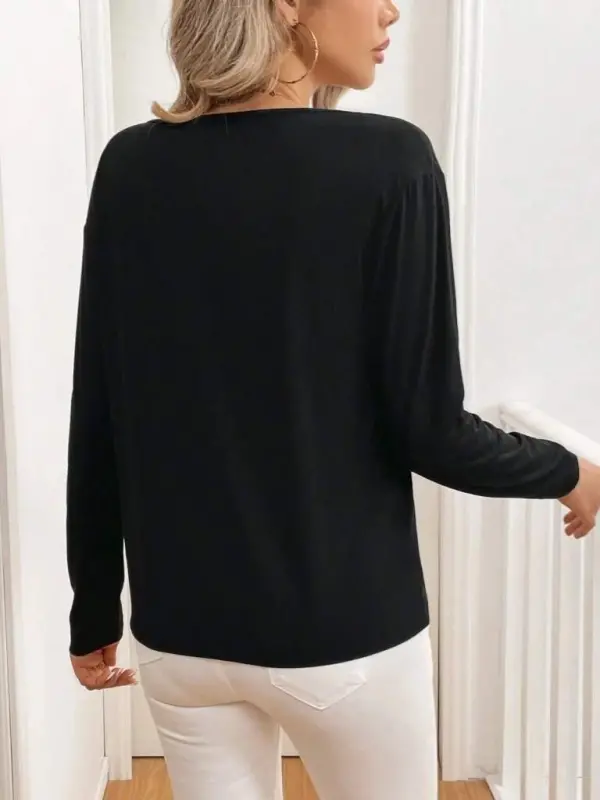 Women's Long Sleeve V Neck Viscose Two Thread Blouse - 5
