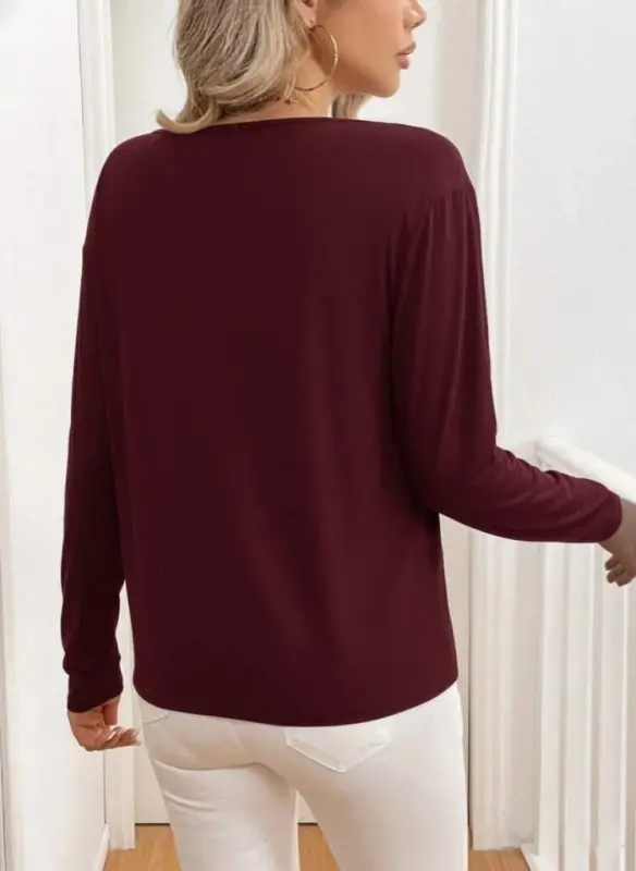 Women's Long Sleeve V Neck Viscose Two Thread Blouse - 3