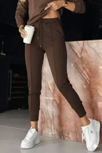 Women's Long Sleeve V Neck Viscose Two Thread Blouse and Pants Set - 5