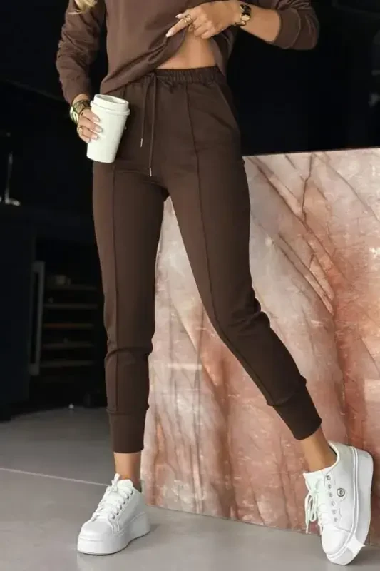 Women's Long Sleeve V Neck Viscose Two Thread Blouse and Pants Set - 5