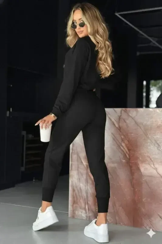 Women's Long Sleeve V Neck Viscose Two Thread Blouse and Pants Set - 2