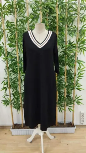 Women's Long Sleeve V-neck Viscose Two Thread Dress - 6