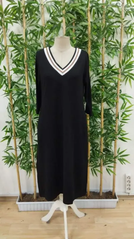 Women's Long Sleeve V-neck Viscose Two Thread Dress - 6