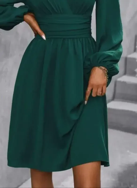 Women's Long Sleeve V-Neck Waist Corset Mini Dress - 3