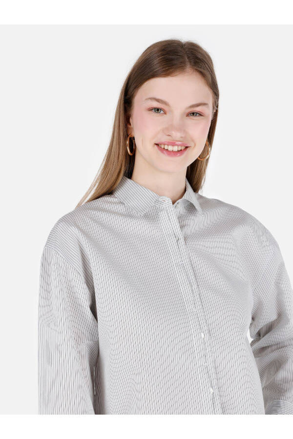 Women's long sleeve, white, striped, regular fit shirt - 4