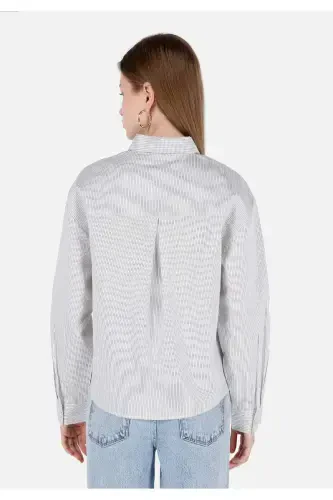 Women's long sleeve, white, striped, regular fit shirt - 2