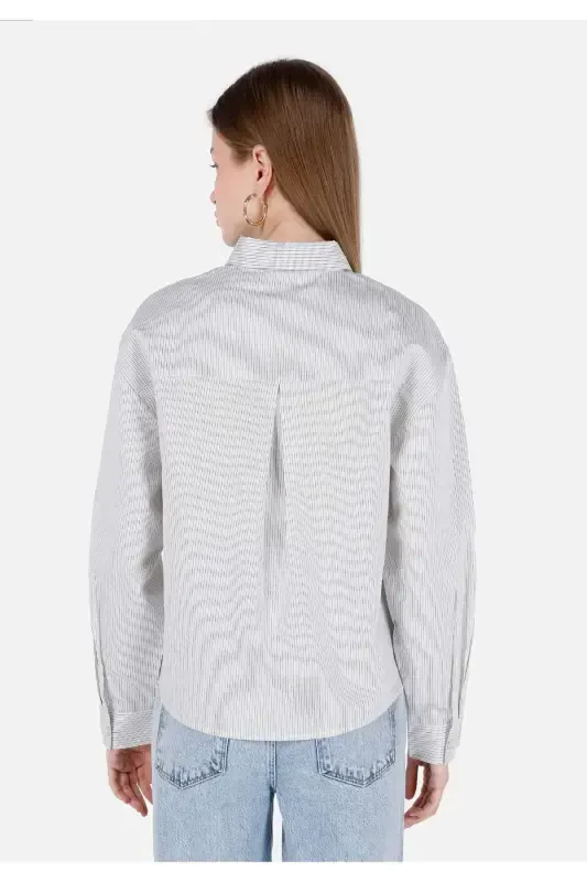 Women's long sleeve, white, striped, regular fit shirt - 2