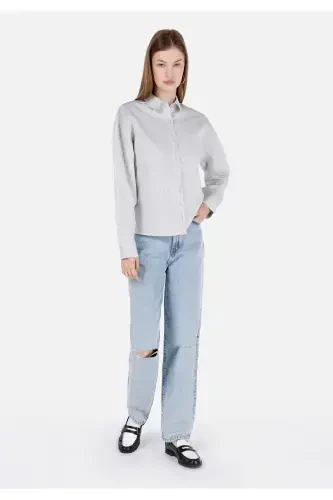 Women's long sleeve, white, striped, regular fit shirt - 3