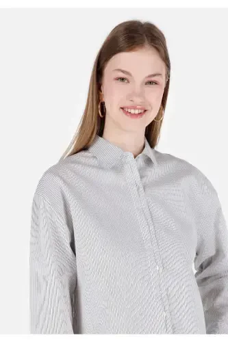 Women's long sleeve, white, striped, regular fit shirt - 4