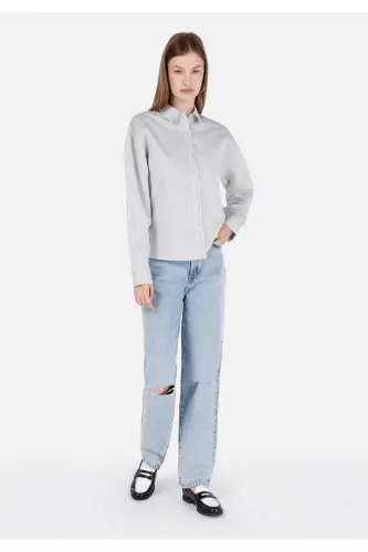 Women's long sleeve, white, striped, regular fit shirt - 3