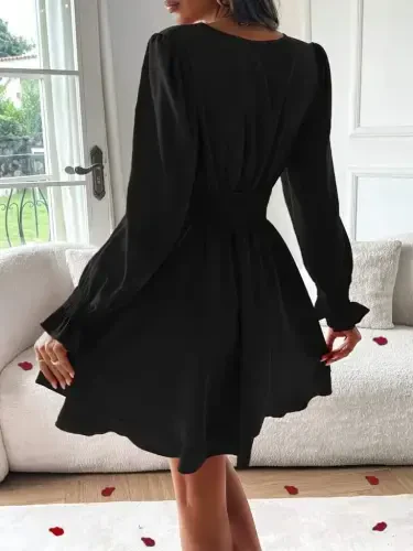 Women's Long Sleeve Wrap Collar Mini Sandy Dress - 4