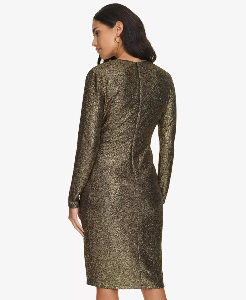 Women's Long-Sleeve Wrap Dress Black Gold - 2