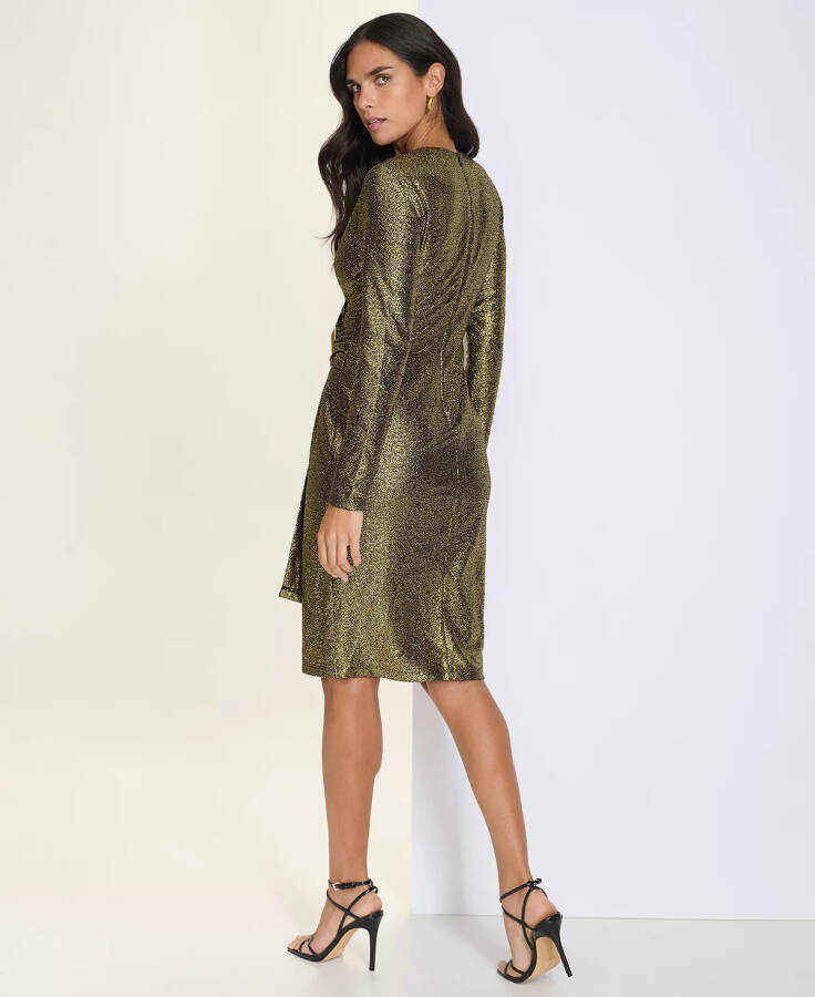 Women's Long-Sleeve Wrap Dress Black Gold - 9