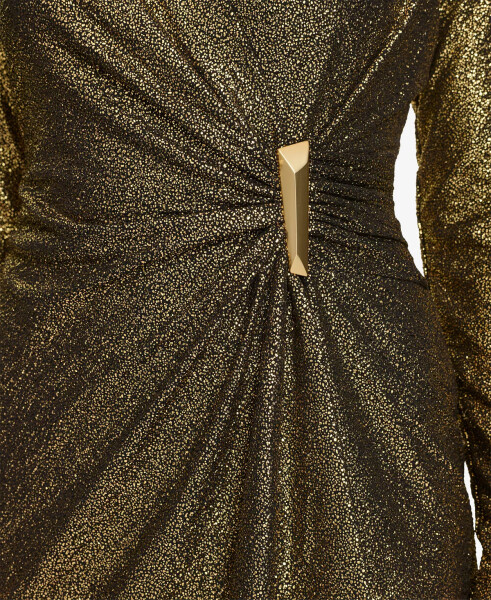 Women's Long-Sleeve Wrap Dress Black Gold - 10