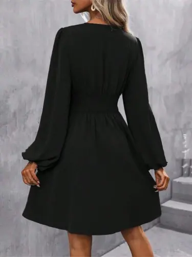 Women's Long Sleeve Wrap V-Neck Corset Waist Mini Dress - 3