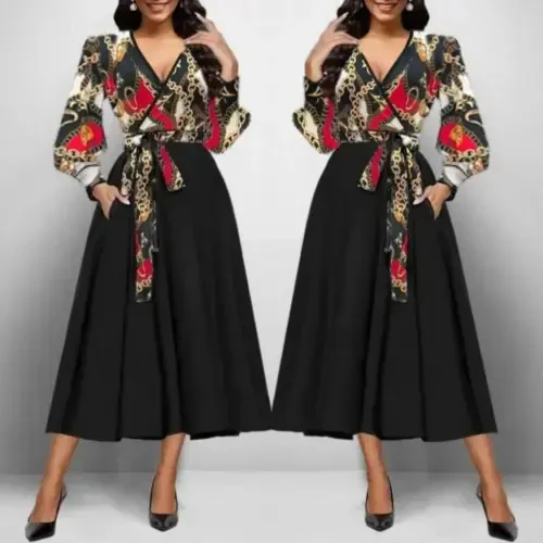 Women's Long Sleeve Wrap V Neck Scuba Crepe Midi Dress - 3