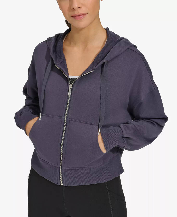 Women's Long-Sleeve Zip-Up Drawstring Hoodie Onyx - 1