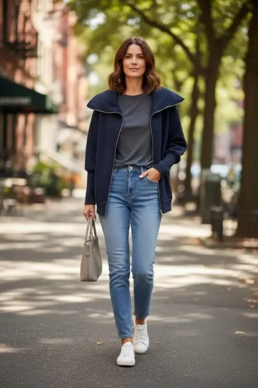 Women's Long Sleeve Zipper Detail Sweatshirt - 2