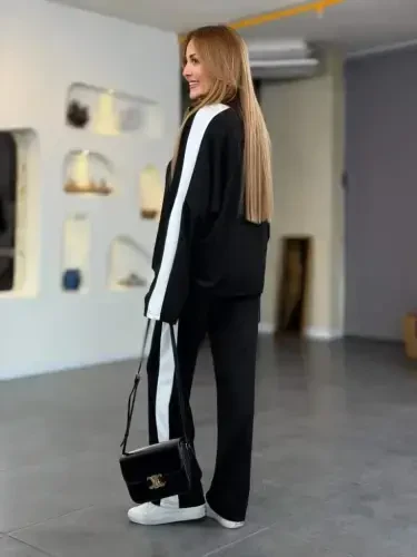 Women's Long Sleeve Zippered Viscose Two Thread Blouse and Pants Set - 4