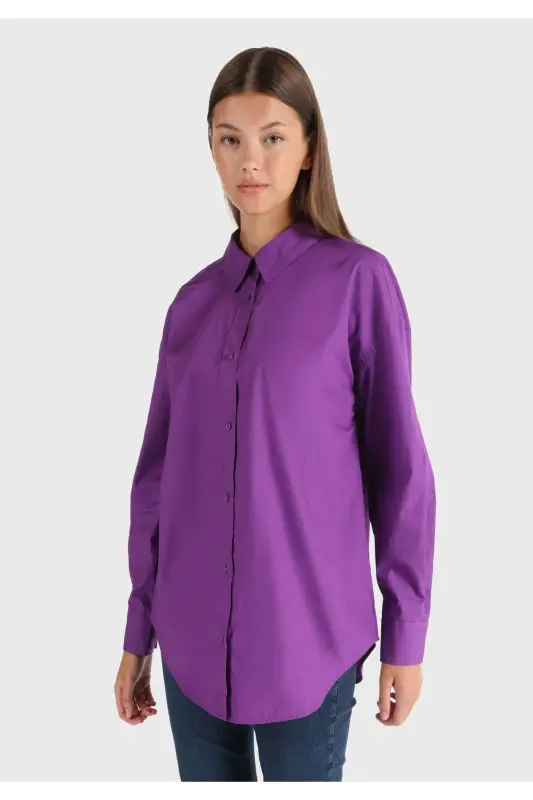 Women's long-sleeved, back-detailed purple shirt (regular fit) - 1
