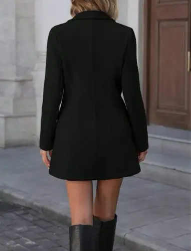 Women's Long Sleeved Collared Front Buttoned Unlined Imported Cashmere Coat - 4