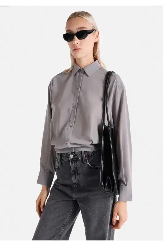 Women's long-sleeved, regular fit gray shirt - COLIN’S