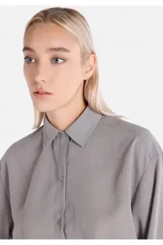 Women's long-sleeved, regular fit gray shirt - 4