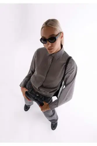 Women's long-sleeved, regular fit gray shirt - 5