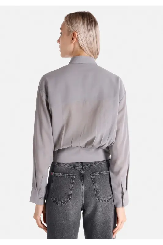 Women's long-sleeved, regular fit gray shirt - 2