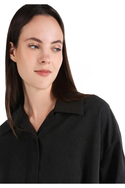 Women's long-sleeved, regular fit shirt in anthracite - 4