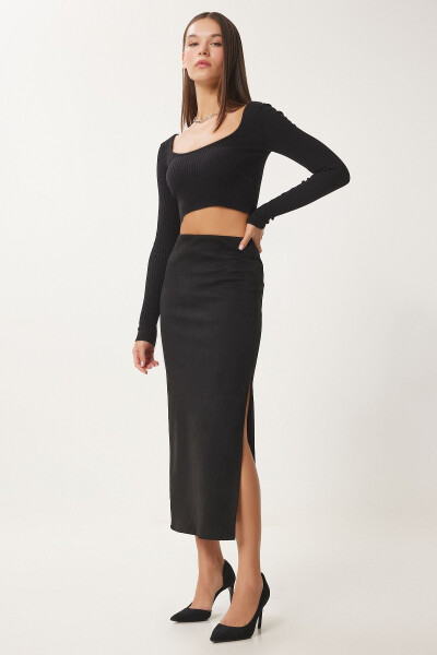 Women's Long Suede Skirt with Black Slit MC00292 