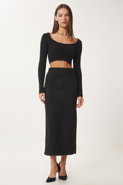 Women's Long Suede Skirt with Black Slit MC00292 - 3
