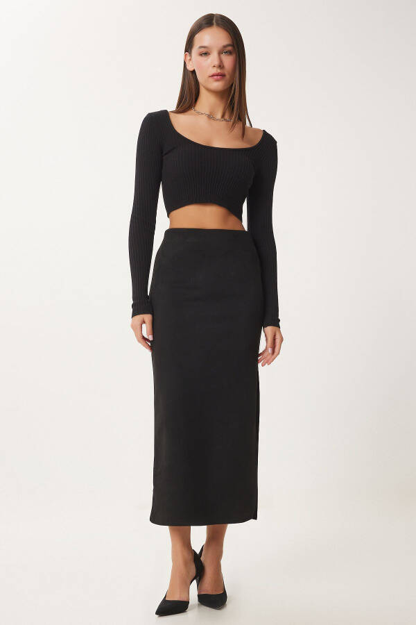Women's Long Suede Skirt with Black Slit MC00292 - 3