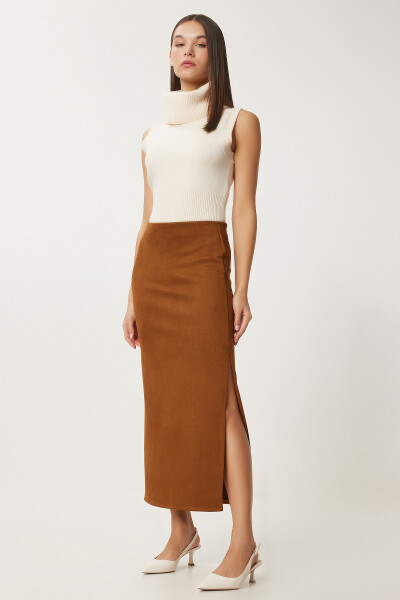 Women's Long Suede Skirt with Thigh Slit MC00292 - 4