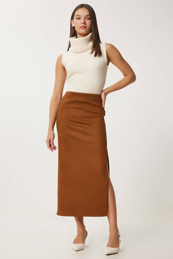 Women's Long Suede Skirt with Thigh Slit MC00292 - 5