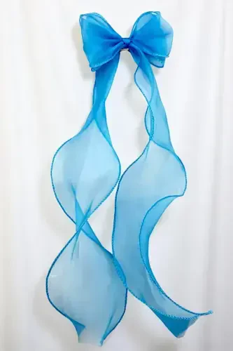 Women's Long Tulle Bow Buckle Dark Petrol Blue-PETROLMAVİSİ - 1