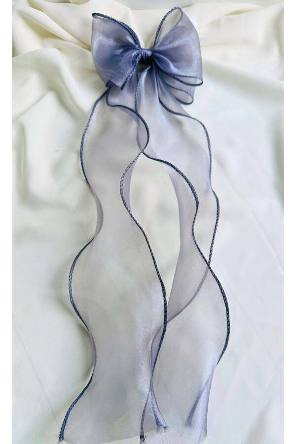 Women's Long Tulle Bow Clip Grey - 2