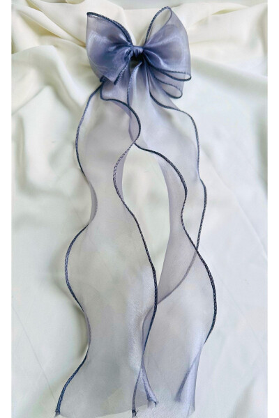 Women's Long Tulle Bow Clip Grey - 1