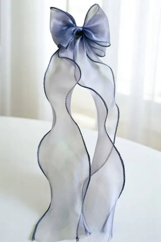 Women's Long Tulle Bow Clip Grey - 1