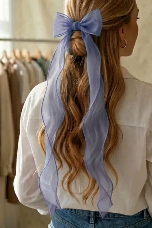 Women's Long Tulle Bow Clip Grey - 3